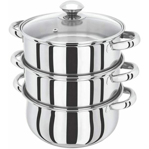 Three-Layer Steamer Soup Steam Pot Glass Lid Saucepan